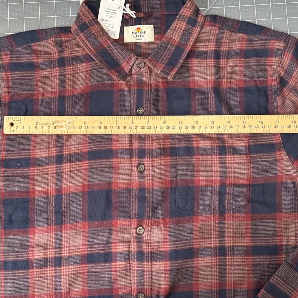 MARINE LAYER Tahoe Flannel Shirt "Navy/Warm Plaid" #11 - Picture 2 of 10